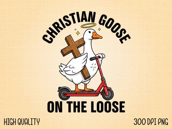 Funny Christian Goose on Scooter PNG T-Shirt Designs