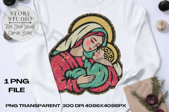 Glittery Nativity Mary Jesus Clipart for T-Shirt Designs