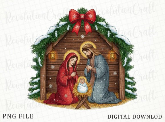 Nativity Scene Christmas PNG, Jesus PNG for T-Shirt Designs