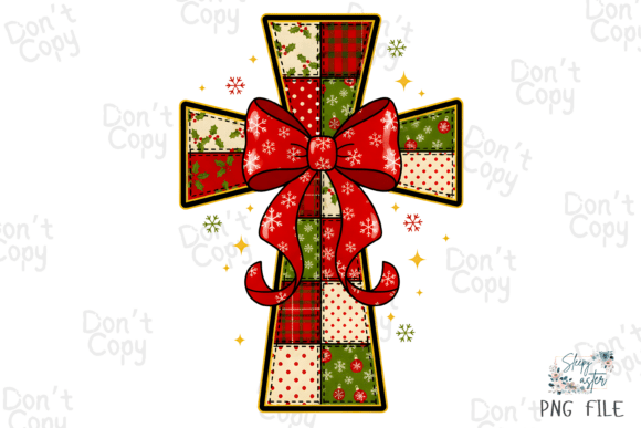 Patchwork Christmas Cross PNG for T-Shirt Designs